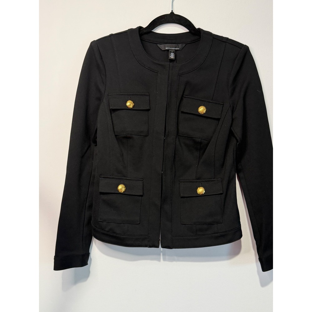 White House Black Market Black Military Jacket Gold Crest Buttons Size 4